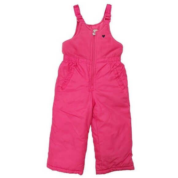 OshKosh Bgosh Snow Bibs Girls 3T Pink Zip Adjustable Strap Pockets Insulated - Picture 1 of 9